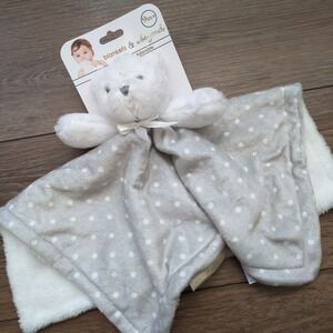 Blankets‎ & Beyond White Teddy Bear Gray Polka Dots Lovey Baby Security Blanket
